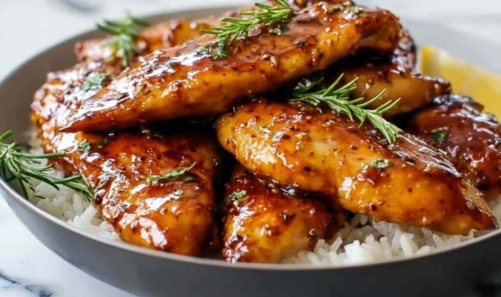 lemon-honey-glazed-chicken-strips-rice-bowl