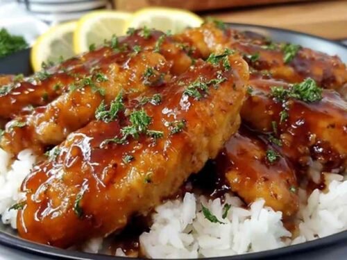 lemon-honey-glazed-chicken-strips-rice-bowl