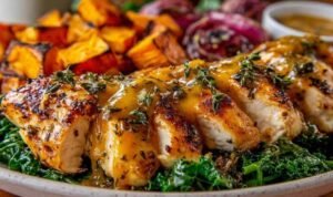 Maple Dijon Chicken and Roasted Sweet Potato Bowls maple-dijon-chicken-roasted-sweet-potato-bowl-served