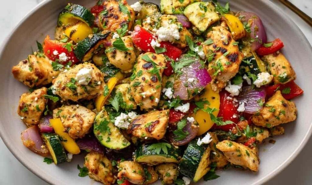 mediterranean-chicken-stir-fry-skillet-feta-olives