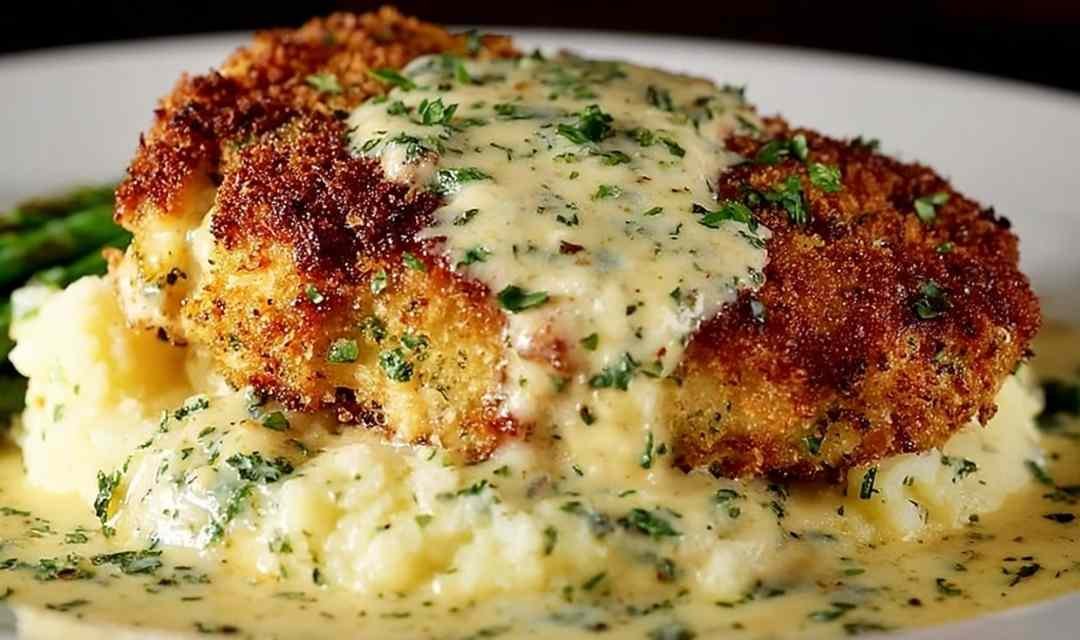 Parmesan Crusted Chicken with Creamy Garlic Sauce