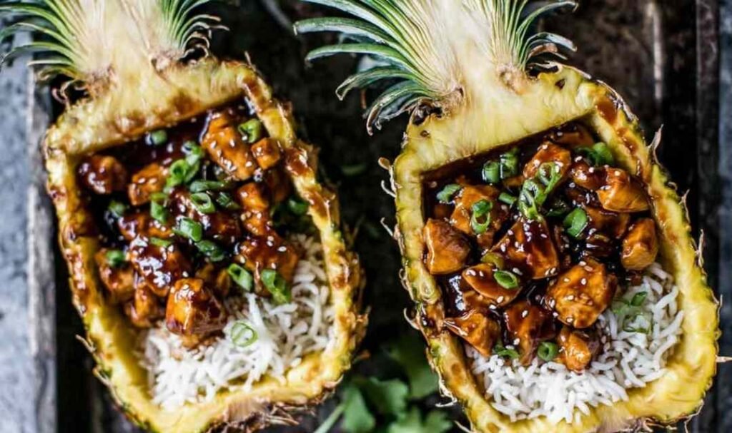 pineapple-teriyaki-chicken-boats-rice-sesame