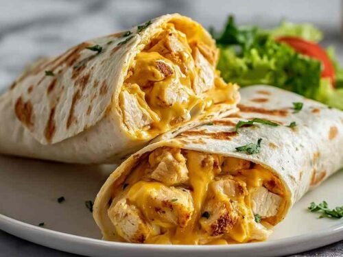 cheesy-garlic-chicken-wraps-sliced-plated
