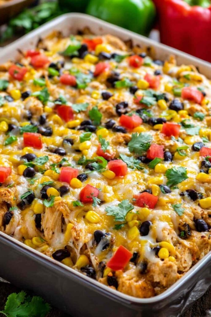 southwest-chicken-casserole-baked-cheesy