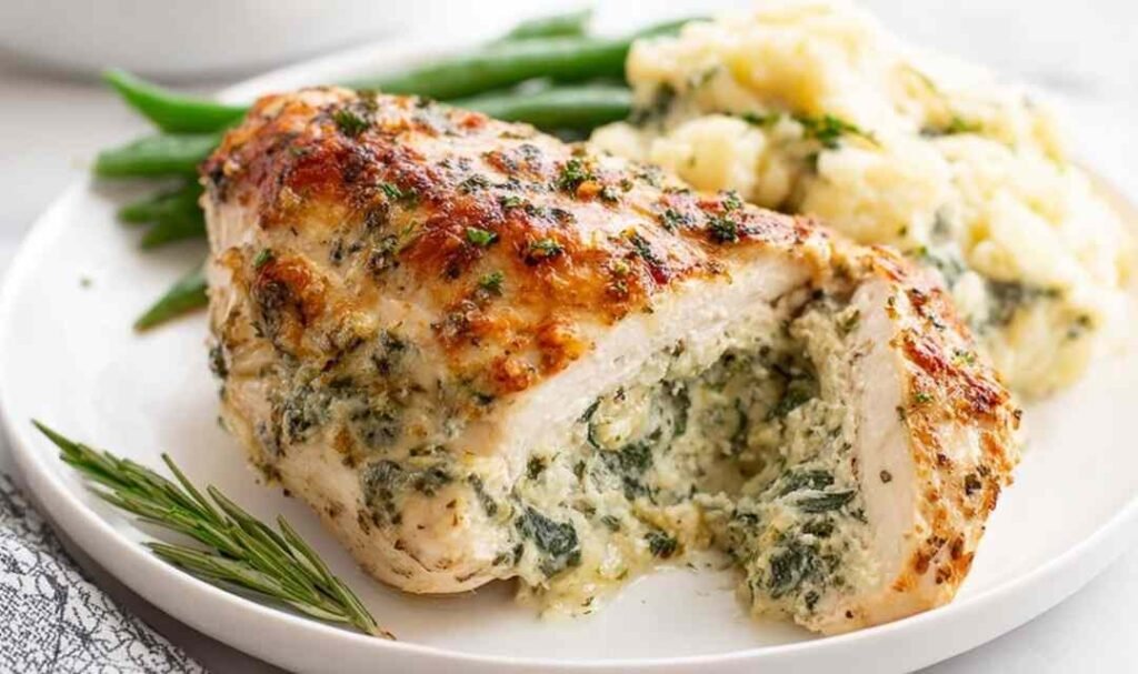 stuffed-chicken-breast-spinach-cheese-filling-plate