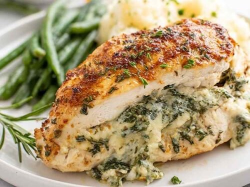stuffed-chicken-breast-spinach-cheese-filling-plate