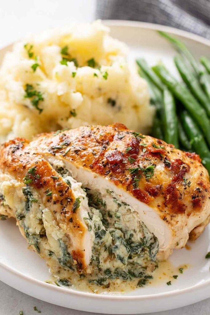 stuffed-chicken-breast-spinach-cheese-filling-plate