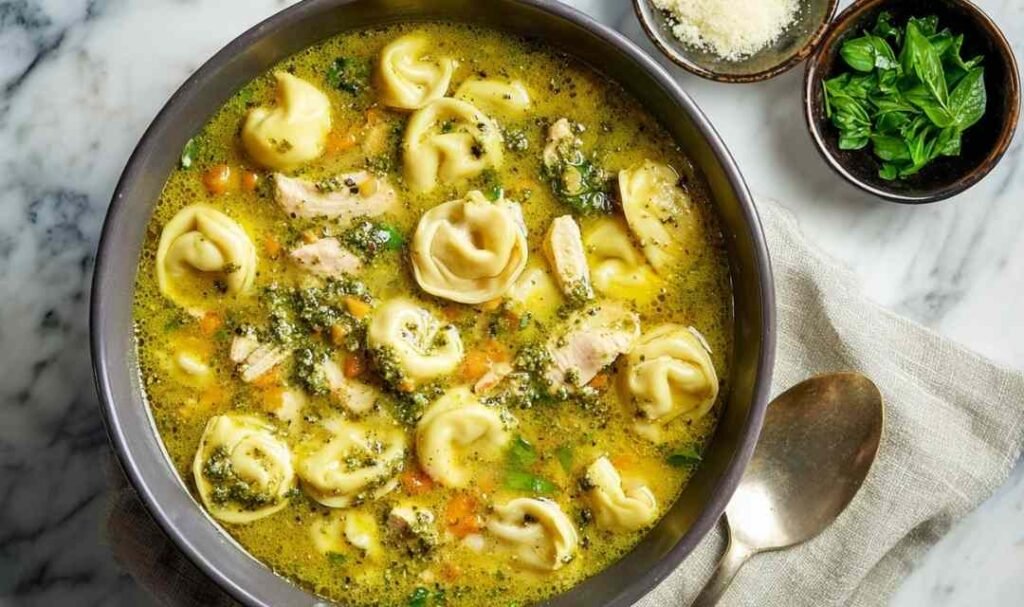 chicken-pesto-tortellini-soup-bowl