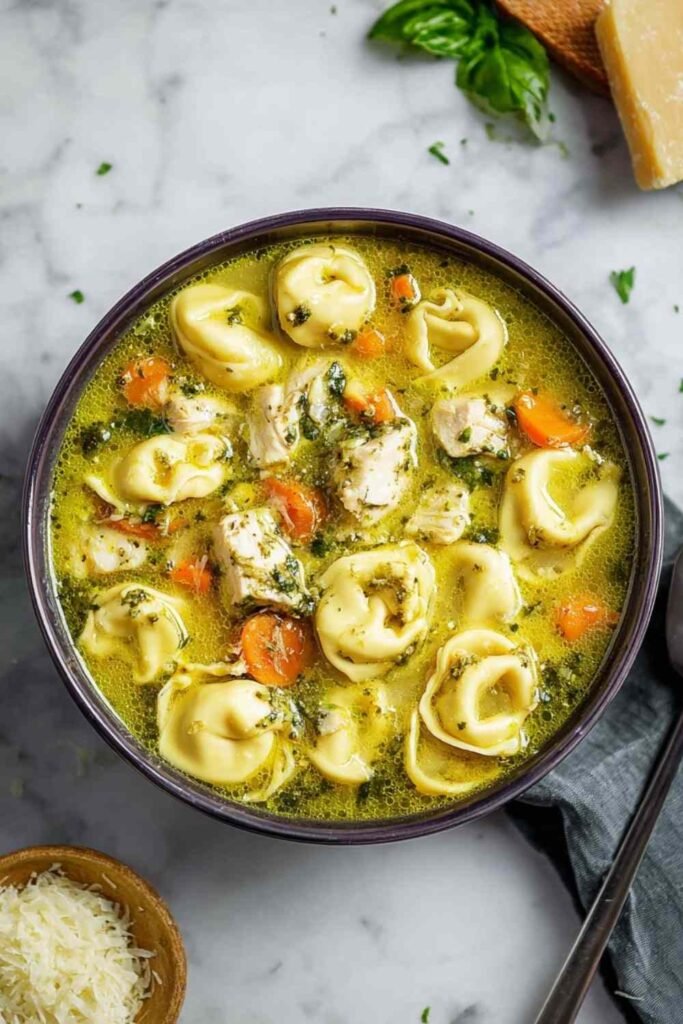 chicken-pesto-tortellini-soup-bowl