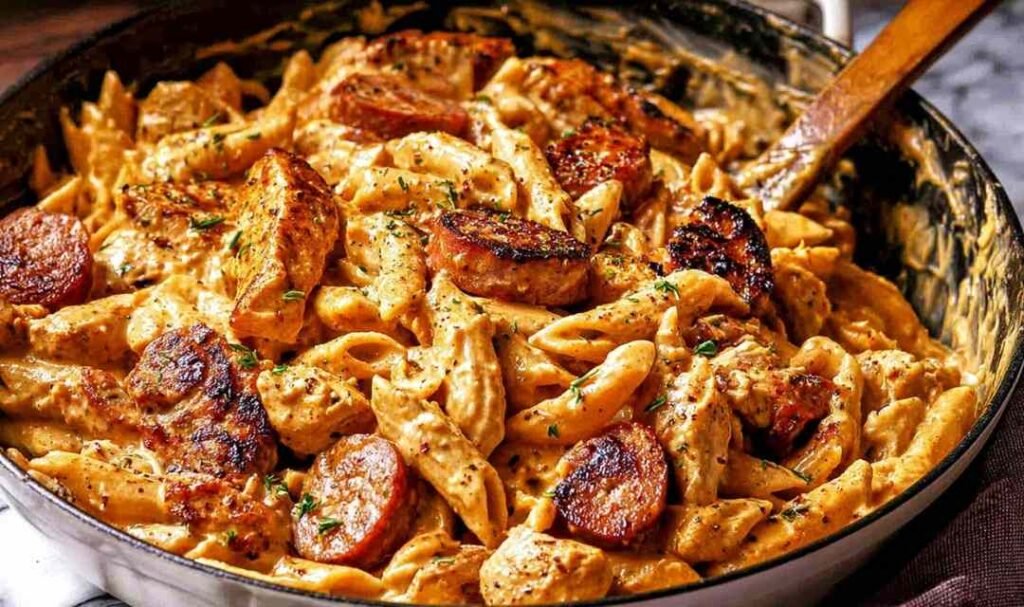 creamy-cajun-chicken-sausage-pasta-skillet