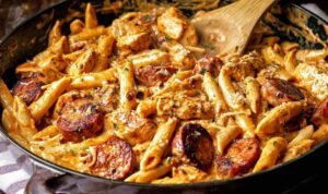 creamy-cajun-chicken-sausage-pasta-skillet