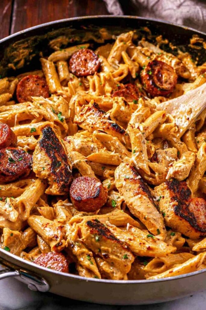 creamy-cajun-chicken-sausage-pasta-skillet