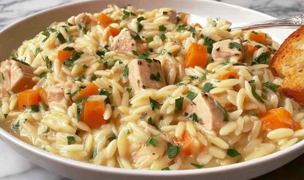 creamy-chicken-pot-pie-orzo-skillet-recipe