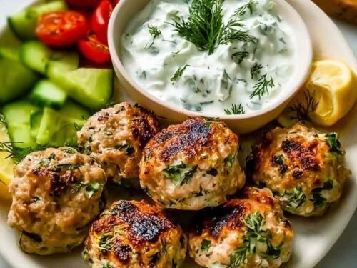 greek-chicken-meatballs-tzatziki-sauce-baked