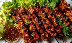 grilled-thai-coconut-chicken-skewers-on-grill