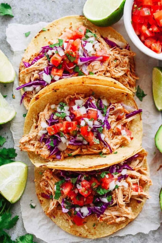 instant-pot-shredded-chicken-tacos-plated