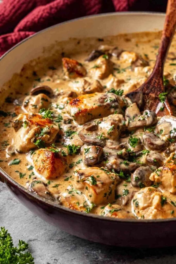 rich-chicken-stroganoff-creamy-mushroom-sauce-egg-noodles